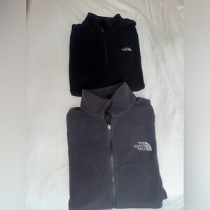 Two The North Face Long-Sleeve Fleeces, One Black, One Charcoal Grey